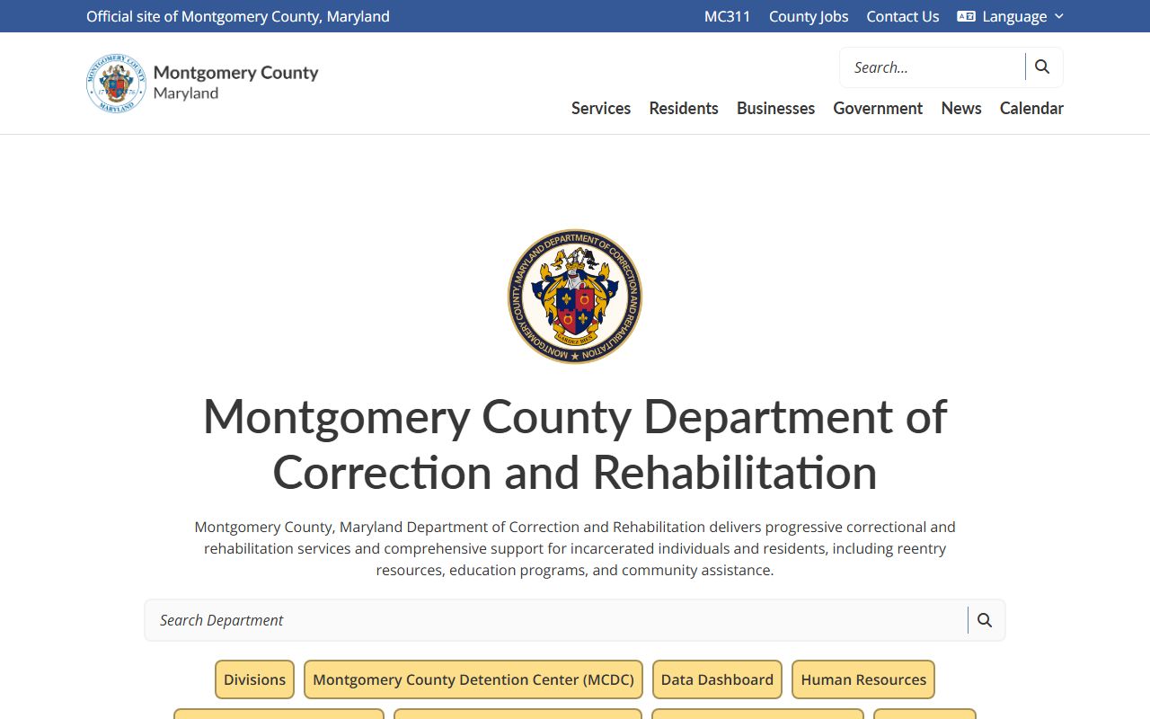 Montgomery County arrest records DOCR department page without live public roster