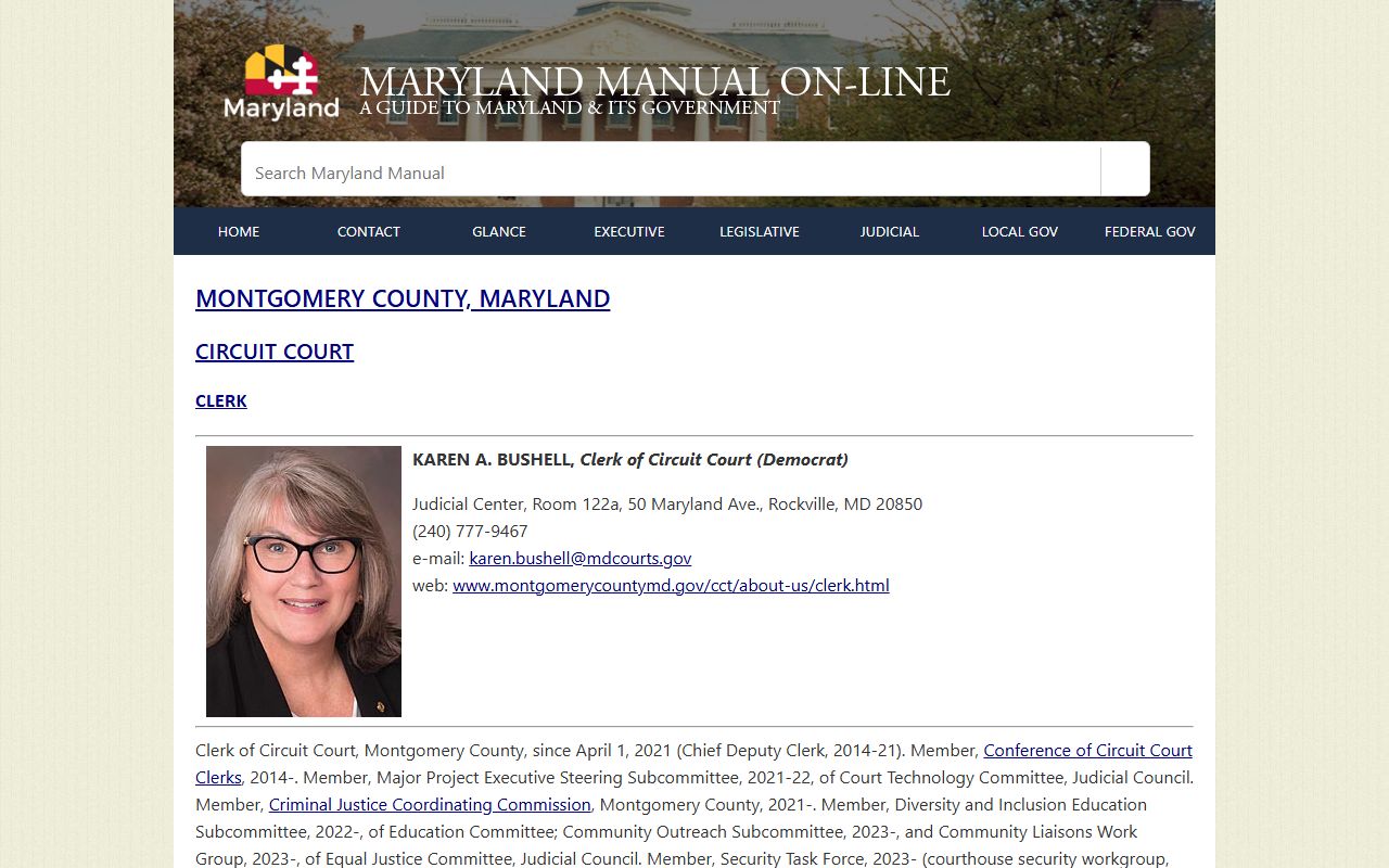 Montgomery County court records Maryland Manual Clerk of the Circuit Court listing