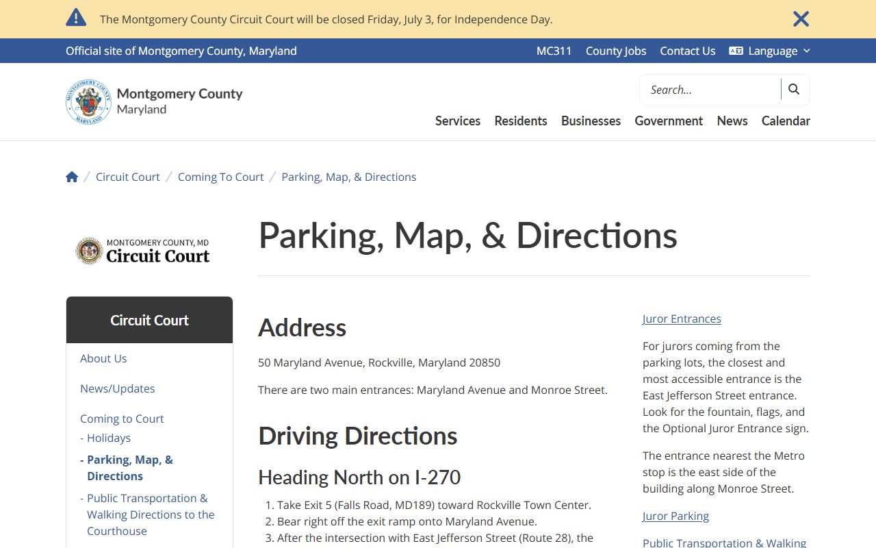 Montgomery County court records courthouse directions and parking page