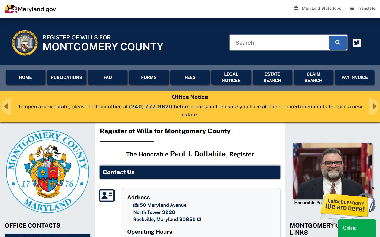Montgomery County Orphans Court and Register of Wills records page